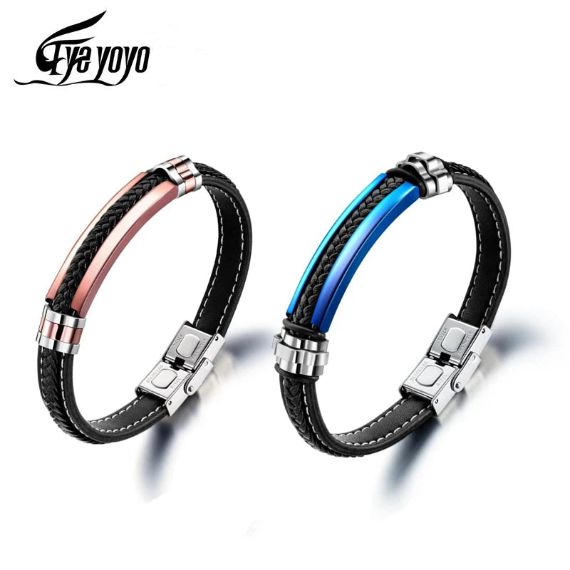 EyeYoYo Titanium Steel Leather Bracelet for Couple
