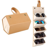 5-Slot Eyeglass Sunglasses Organizer Roll Up PU Leather Storage Box