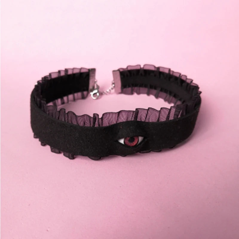 Eyes Lace Choker Female Gothic Punk Velvet Adjustable Torques Necklace