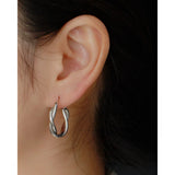 925 Silver Twist Hoop Earrings Geometric Circle Piercing Ear Fine Jewelry