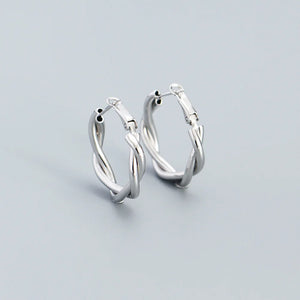 925 Silver Twist Hoop Earrings Geometric Circle Piercing Ear Fine Jewelry