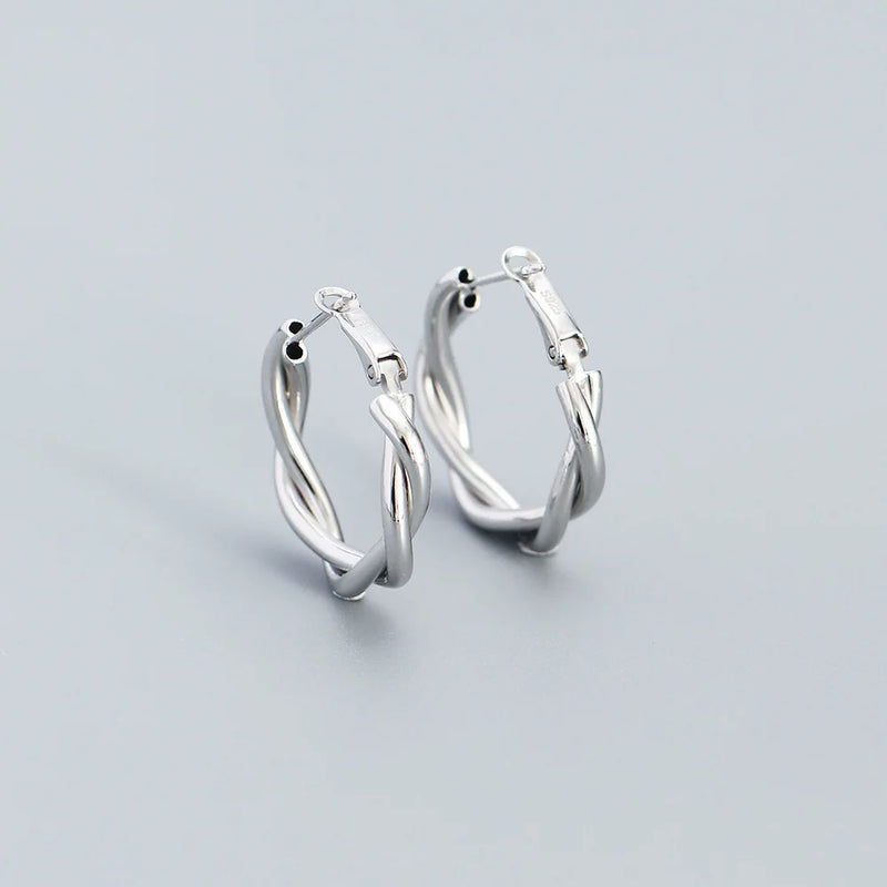 925 Silver Twist Hoop Earrings Geometric Circle Piercing Ear Fine Jewelry