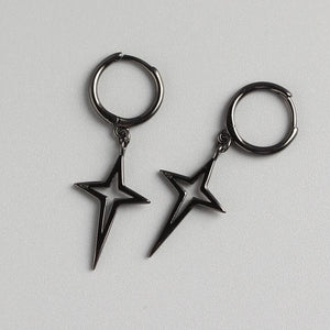 925 Silver Geometric Star Earrings Punk Hollow Star Jewelry