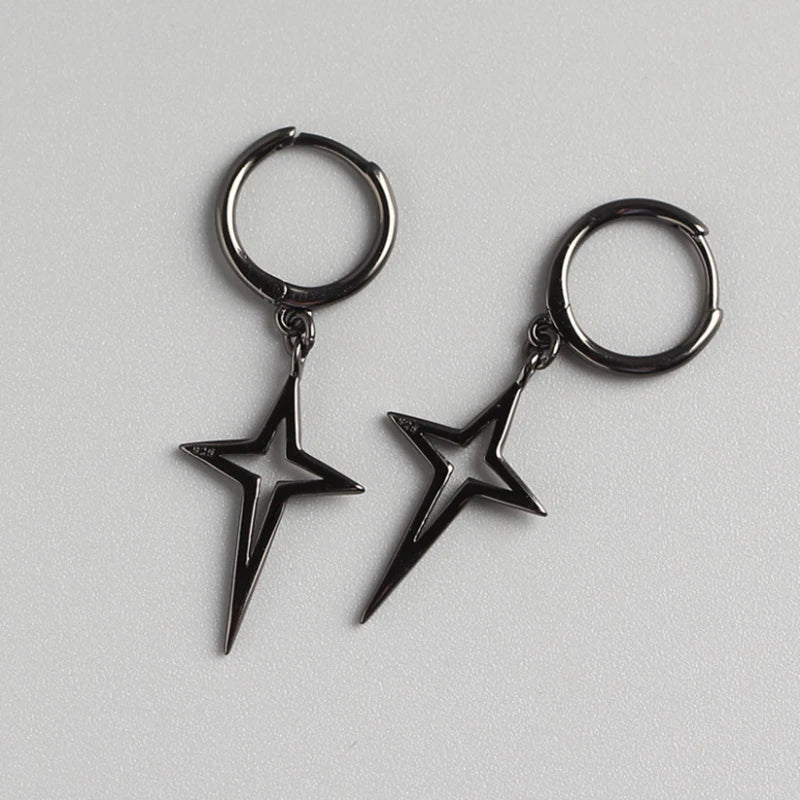 925 Silver Geometric Star Earrings Punk Hollow Star Jewelry