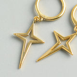 925 Silver Geometric Star Earrings Punk Hollow Star Jewelry