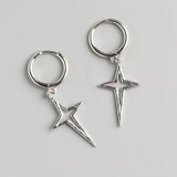 925 Silver Geometric Star Earrings Punk Hollow Star Jewelry