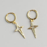 925 Silver Geometric Star Earrings Punk Hollow Star Jewelry