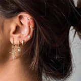 925 Silver Geometric Star Earrings Punk Hollow Star Jewelry