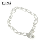 S925 Sterling Silver Linked Chain Bead Pendant Bracelet