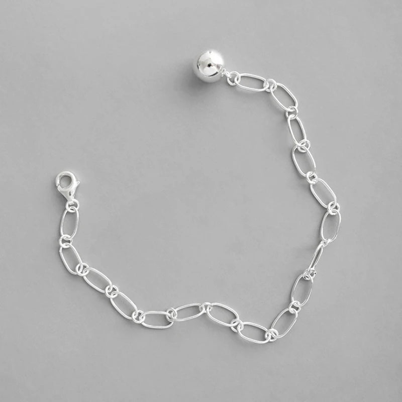 S925 Sterling Silver Linked Chain Bead Pendant Bracelet