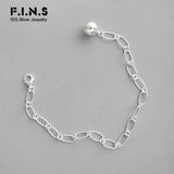 S925 Sterling Silver Linked Chain Bead Pendant Bracelet