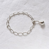 S925 Sterling Silver Linked Chain Bead Pendant Bracelet