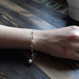 S925 Sterling Silver Linked Chain Bead Pendant Bracelet