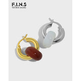 925 Silver Geometric Jade Hoop Earring Thick Round Stone Earrings for Women