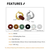 925 Silver Geometric Jade Hoop Earring Thick Round Stone Earrings for Women
