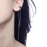 Hyperbole S925 Silver Ear Clip Double-Layer Zircon Tassel Earcuff