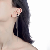 Hyperbole S925 Silver Ear Clip Double-Layer Zircon Tassel Earcuff