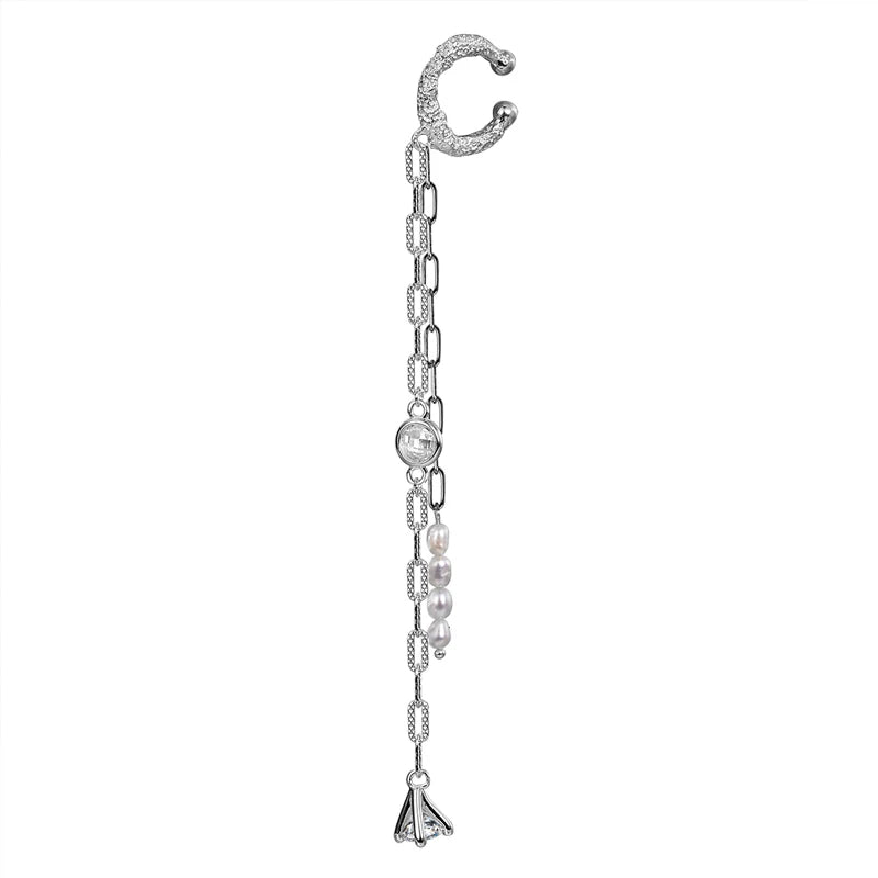 S925 Sterling Silver Tassel Chain Earrings with Zircon
