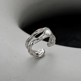 Opal 100% S925 Sterling Silver Ear Clip Double-Layer Hollow Irregular Earcuff