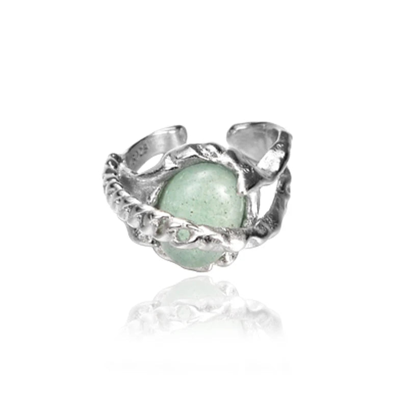 Chinese Style S925 Silver Aventurine Ear Clip