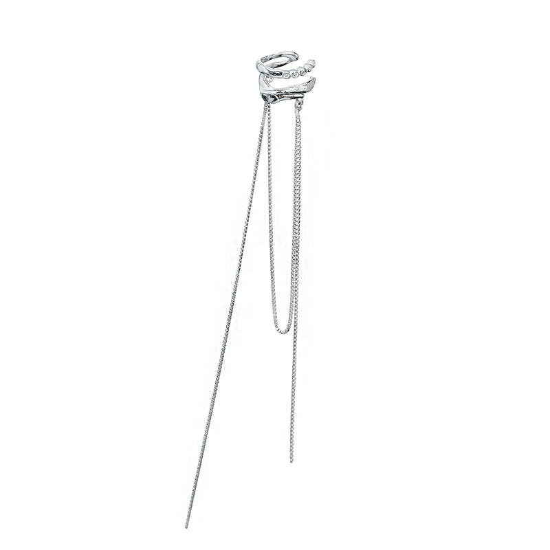 S925 Sterling Silver Tassel Box Chain Ear Clip Earrings