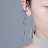 S925 Sterling Silver Tassel Box Chain Ear Clip Earrings