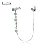 S925 Sterling Silver Ear Clip Green Aventurine Bamboo Stone Bead Studs