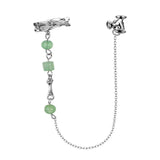 S925 Sterling Silver Ear Clip Green Aventurine Bamboo Stone Bead Studs