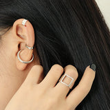 925 Silver Ear Clip Geometry Ear Cuff