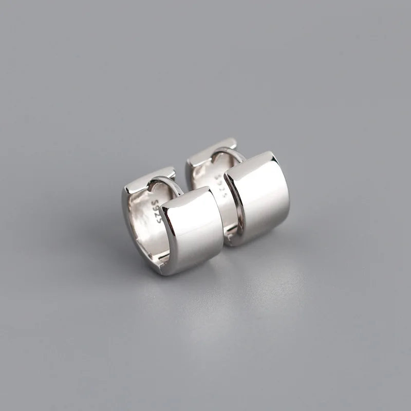925 Sterling Silver Hoop Earrings Smooth Wide Round Earlobe Buckle