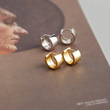 925 Sterling Silver Hoop Earrings Smooth Wide Round Earlobe Buckle
