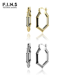 925 Silver Zircon Hoops Geometric Punk Earrings