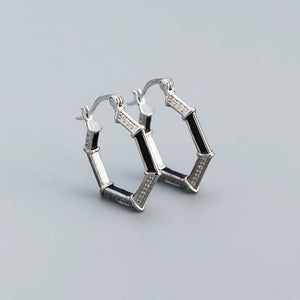 925 Silver Zircon Hoops Geometric Punk Earrings