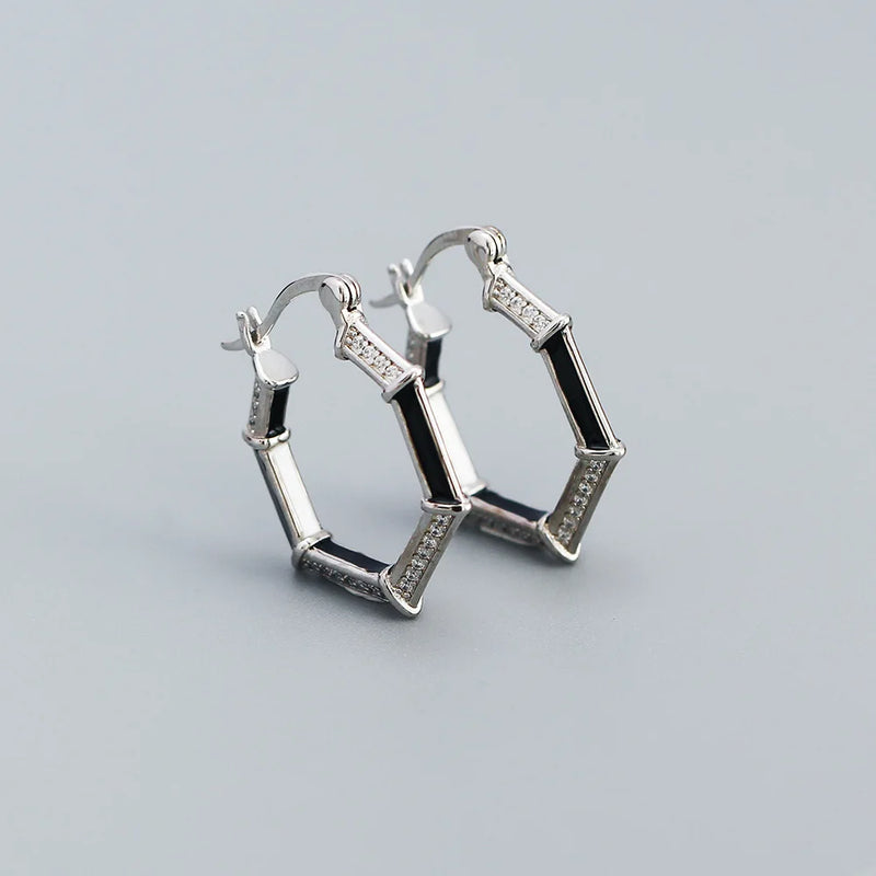 925 Silver Zircon Hoops Geometric Punk Earrings