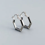925 Silver Zircon Hoops Geometric Punk Earrings