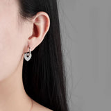 925 Silver CZ Paved Drop Earring Big Heart Crystal Detachable Piercing