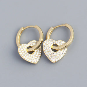 925 Silver CZ Paved Drop Earring Big Heart Crystal Detachable Piercing