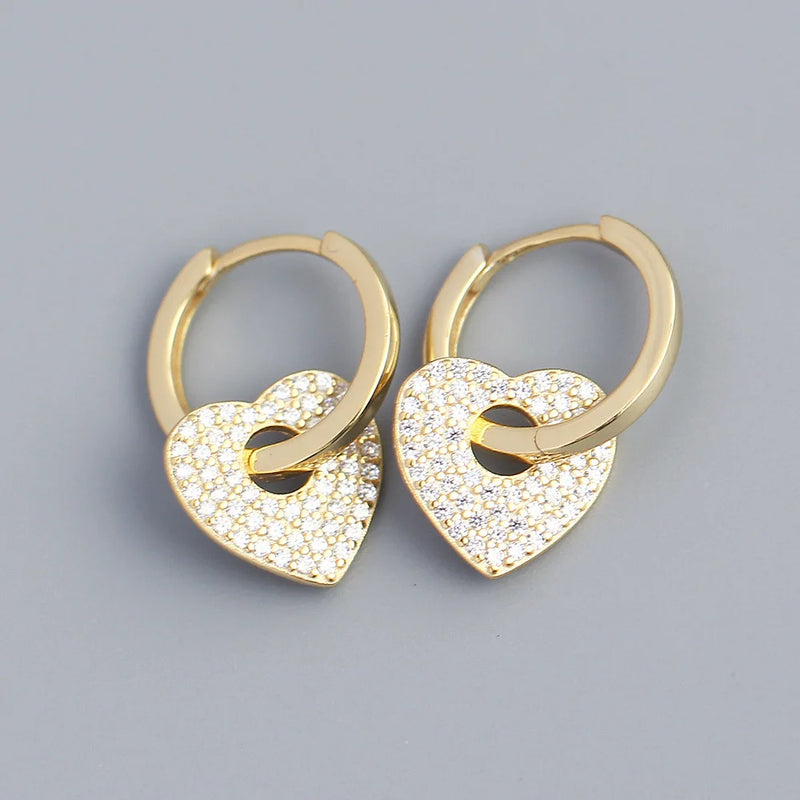 925 Silver CZ Paved Drop Earring Big Heart Crystal Detachable Piercing
