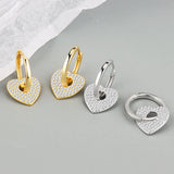 925 Silver CZ Paved Drop Earring Big Heart Crystal Detachable Piercing