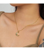 925 Silver Zircon Moon Necklace Colorful CZ Pendant