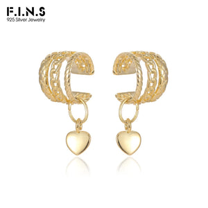 925 Sterling Silver Love Heart Ear Clip Earrings