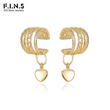 925 Sterling Silver Love Heart Ear Clip Earrings