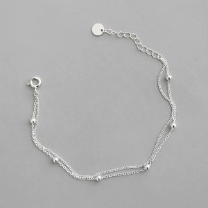 925 Silver Women's Bracelet Double Layer Beads Charm Friendship Bracelet