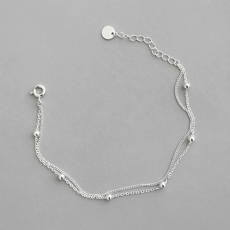 925 Silver Women's Bracelet Double Layer Beads Charm Friendship Bracelet