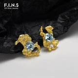 F.I.N.S 925 Silver Irregular Stud Earrings CZ Zircon Fine
