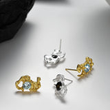 F.I.N.S 925 Silver Irregular Stud Earrings CZ Zircon Fine