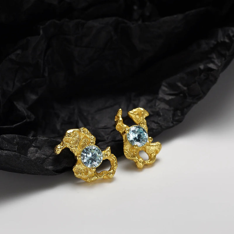 F.I.N.S 925 Silver Irregular Stud Earrings CZ Zircon Fine