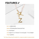 925 Silver Letter Pendant Charm Pearl Chain OT Bar Necklace Fine Jewelry