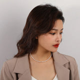 925 Silver Letter Pendant Charm Pearl Chain OT Bar Necklace Fine Jewelry