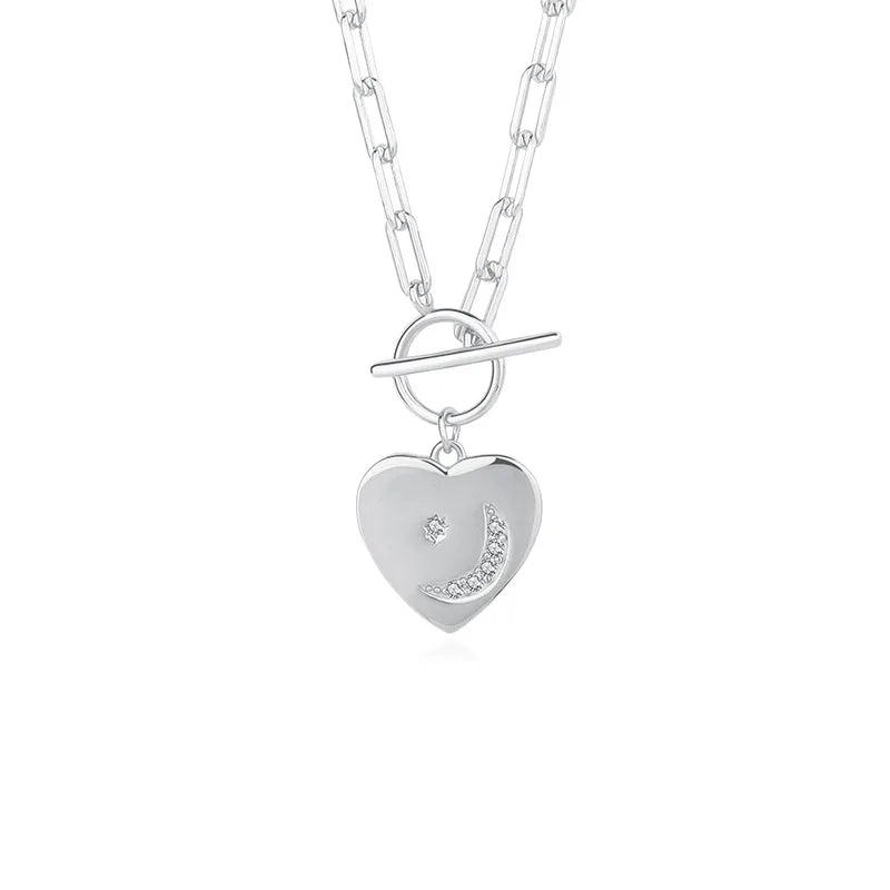 F.I.N.S 925 Sterling Silver Heart Necklace Zircon Star Moon Pendants